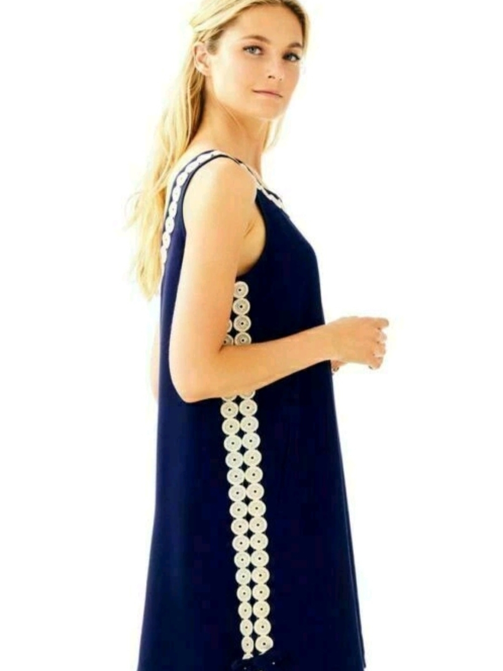 Lilly Pulitzer Stella Shift Navy Blue Mini Dress with Gold Trim